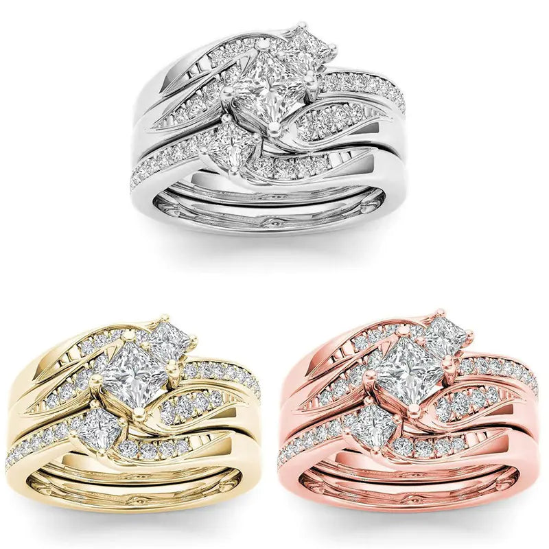 18k Gold Electroplated Rose Gold Diamond Zircon Ring
