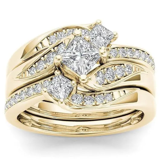 18k Gold Electroplated Rose Gold Diamond Zircon Ring